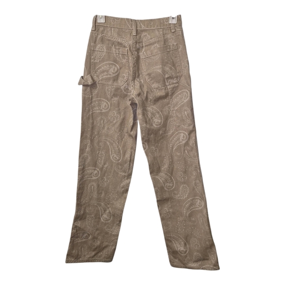 💕PacSun Women’s Baggy Carpenter Pants Size 23 Beige Paisley Print 100% Cotton - Picture 2 of 5